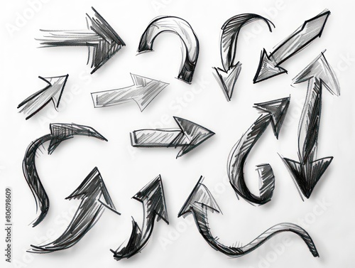 arrows set curved, draw line design on white background