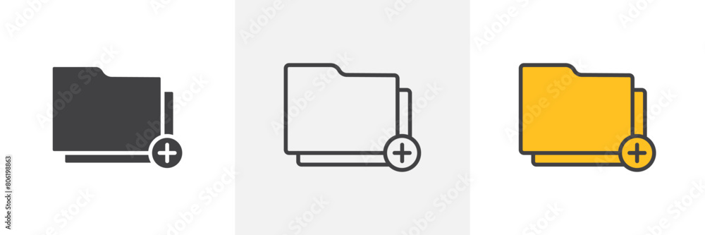 Folder Addition Icon Set. File Storage Vector Symbol. Folder Addition Icon Set. File Storage Vector Symbol.