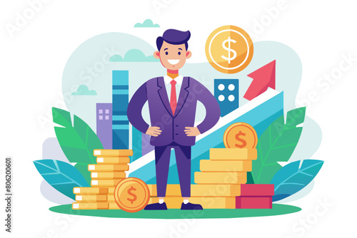 Investment growth compound interest capital gain profit or wealth accumulation increase pension fund or revenue financial success increase deposit value concept businessman increase money stack