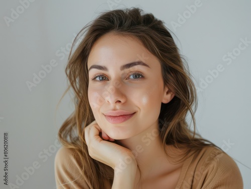 beautiful woman  pure clear skin  softness and beauty  white background