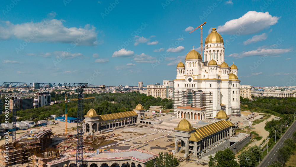 Catedrala Mantuirii Neamului Construction Site of the Romanian Orthodox Cathedral on a sunny day