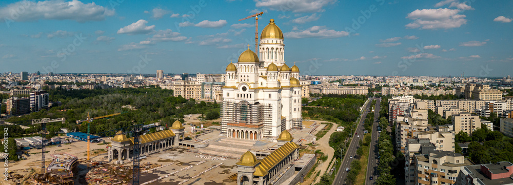 Catedrala Mantuirii Neamului Construction Site of the Romanian Orthodox Cathedral on a sunny day