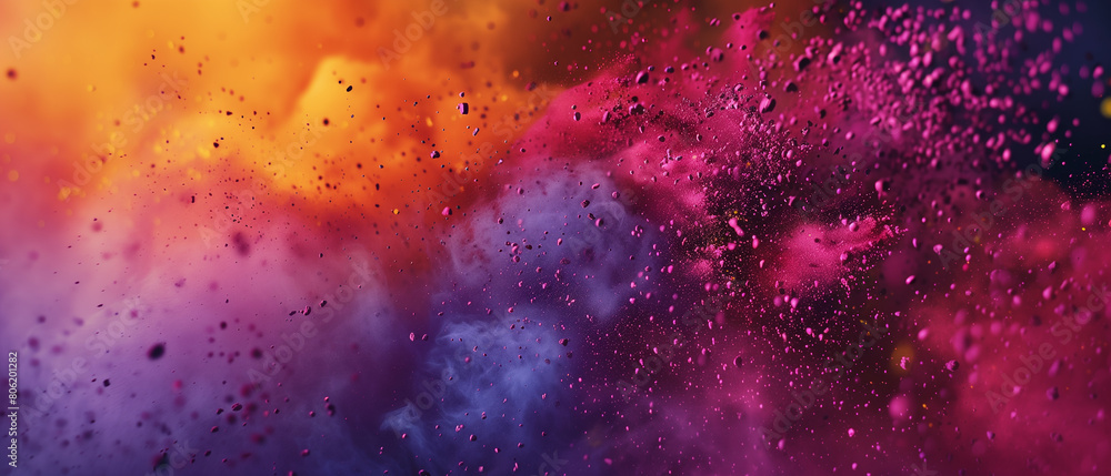 Brightly colored powder exploding at festive Holi celebration in India.