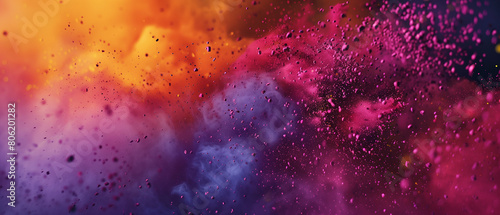 Brightly colored powder exploding at festive Holi celebration in India. photo