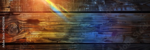 wooden plank background with prism color light 
