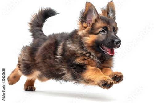 small dog  puppy jumping on white background