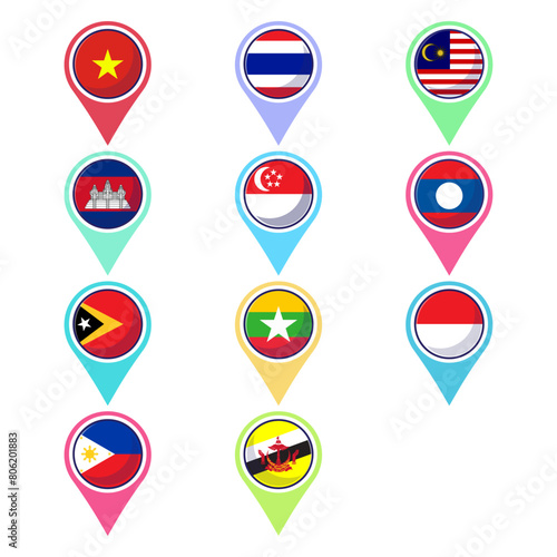 Flat vector of Southeast Asian countries flag icon mascot collection