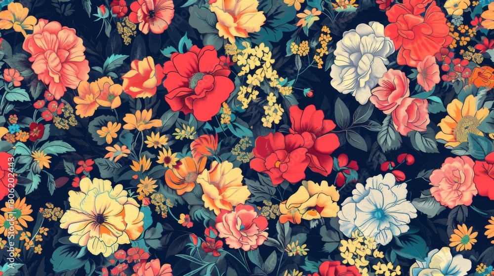 flower background. floral in summer background. Spring Meadow. Colorful flower background. Floral background for fashion, tapestries, prints. flowers bouquet wallpaper.