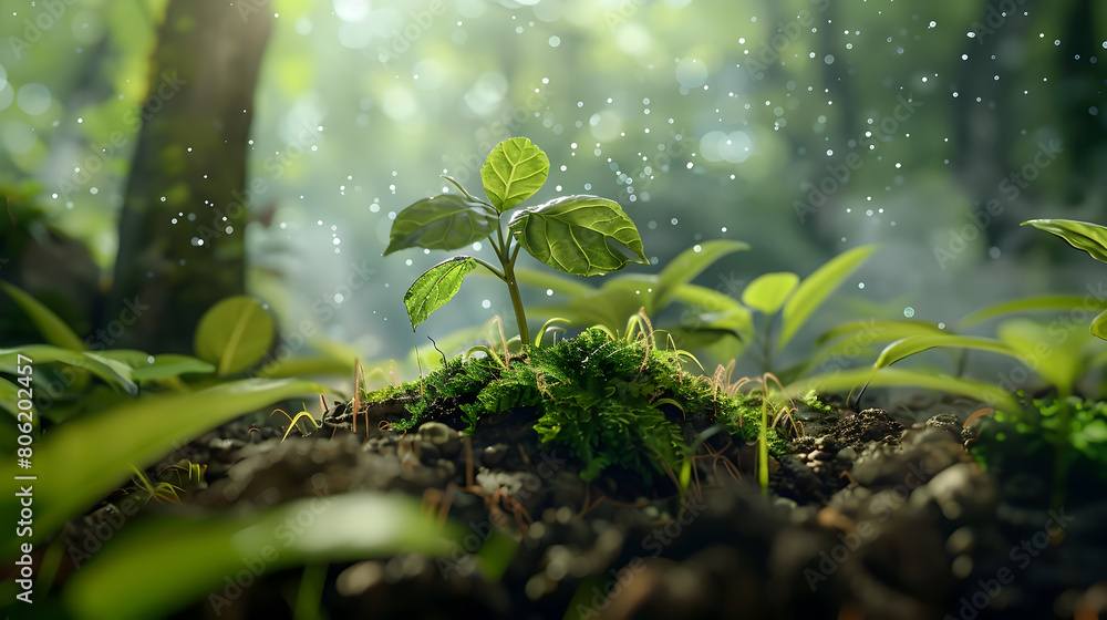 Flourishing Seedling in Lush Natural Environment Showcasing Biological Diversity Flourishing Seedling in Lush Natural Environment Showcasing Biological Diversity