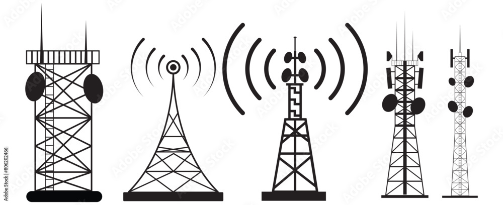 set of Radio tower icon. Vector. Electric tower icon. Antenna icon. Communication tower icon. Radio tower symbol, vector illustration set of Radio tower icon. Vector. Electric tower icon. Antenna icon. Communication tower icon. Radio tower symbol, vector illustration