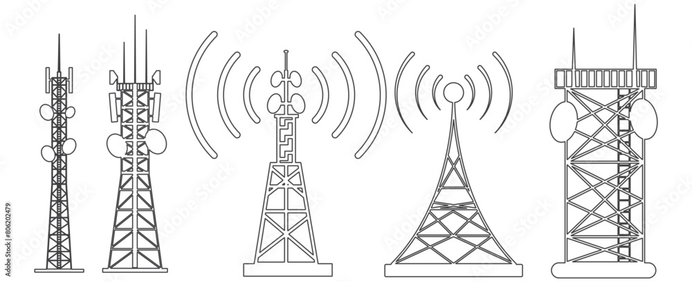 set of Radio tower icon. Vector. Electric tower icon. Antenna icon. Communication tower icon. Radio tower symbol, vector illustration set of Radio tower icon. Vector. Electric tower icon. Antenna icon. Communication tower icon. Radio tower symbol, vector illustration