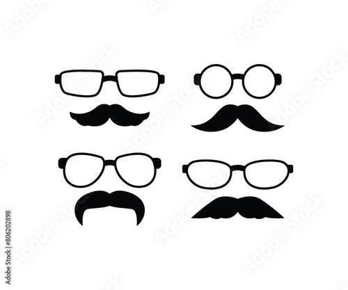 sunglasses with mustache hipster style vector icon design black white flat illustration collections set isolated