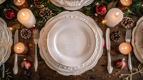 Christmas table setting with decorations