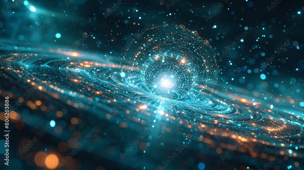 Obraz premium Teal Digital Vortex with Sparkling Lights
