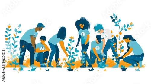 employees volunteering together in a community service project. volunteer project  positive work environment and diversity and inclusion concept. 