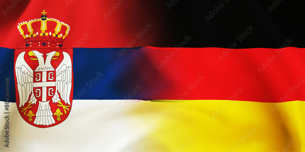 Fototapeta premium German,Serbia flag together.Germany,Serbian waving flag background