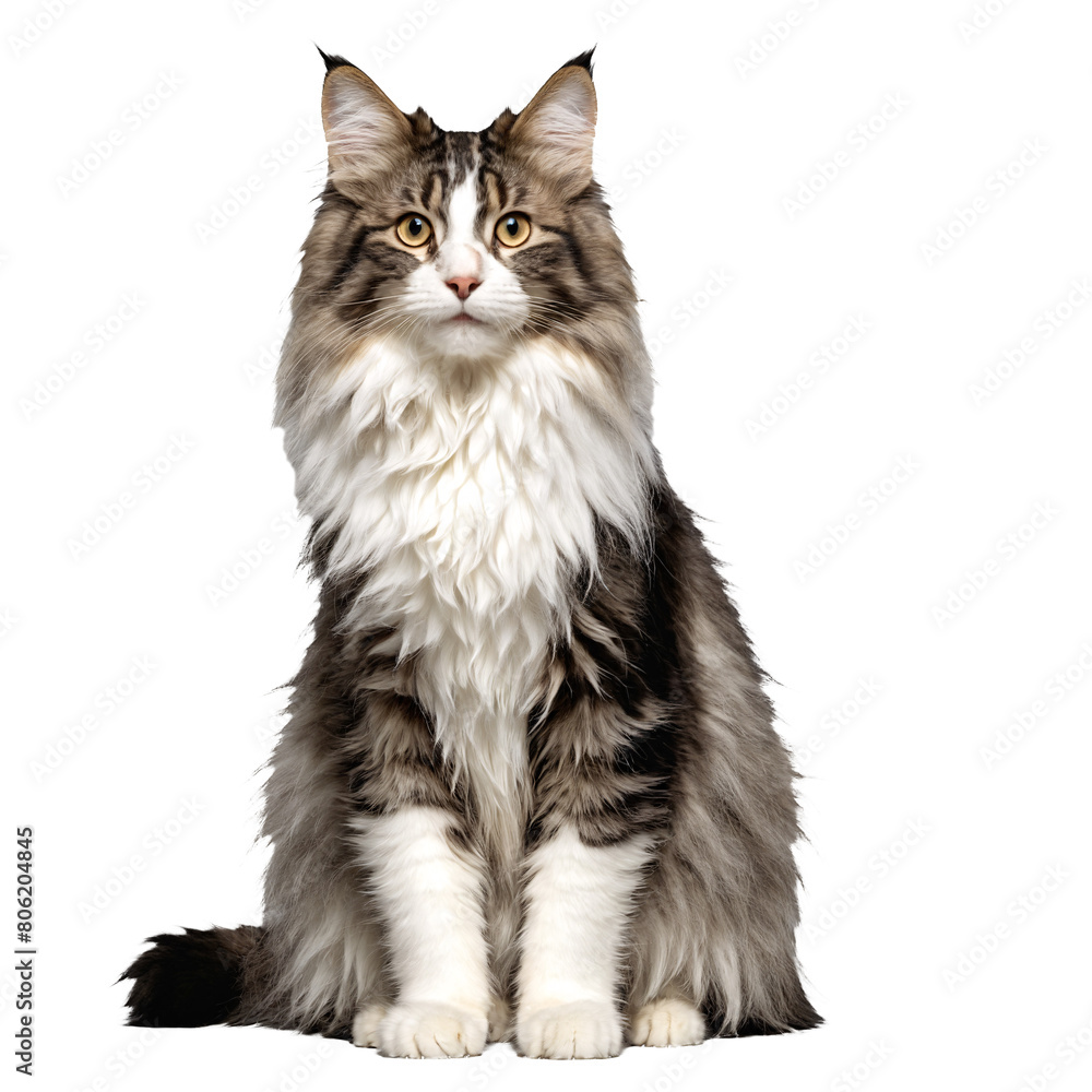 norwegian forest cat sitting isolated transparent photo