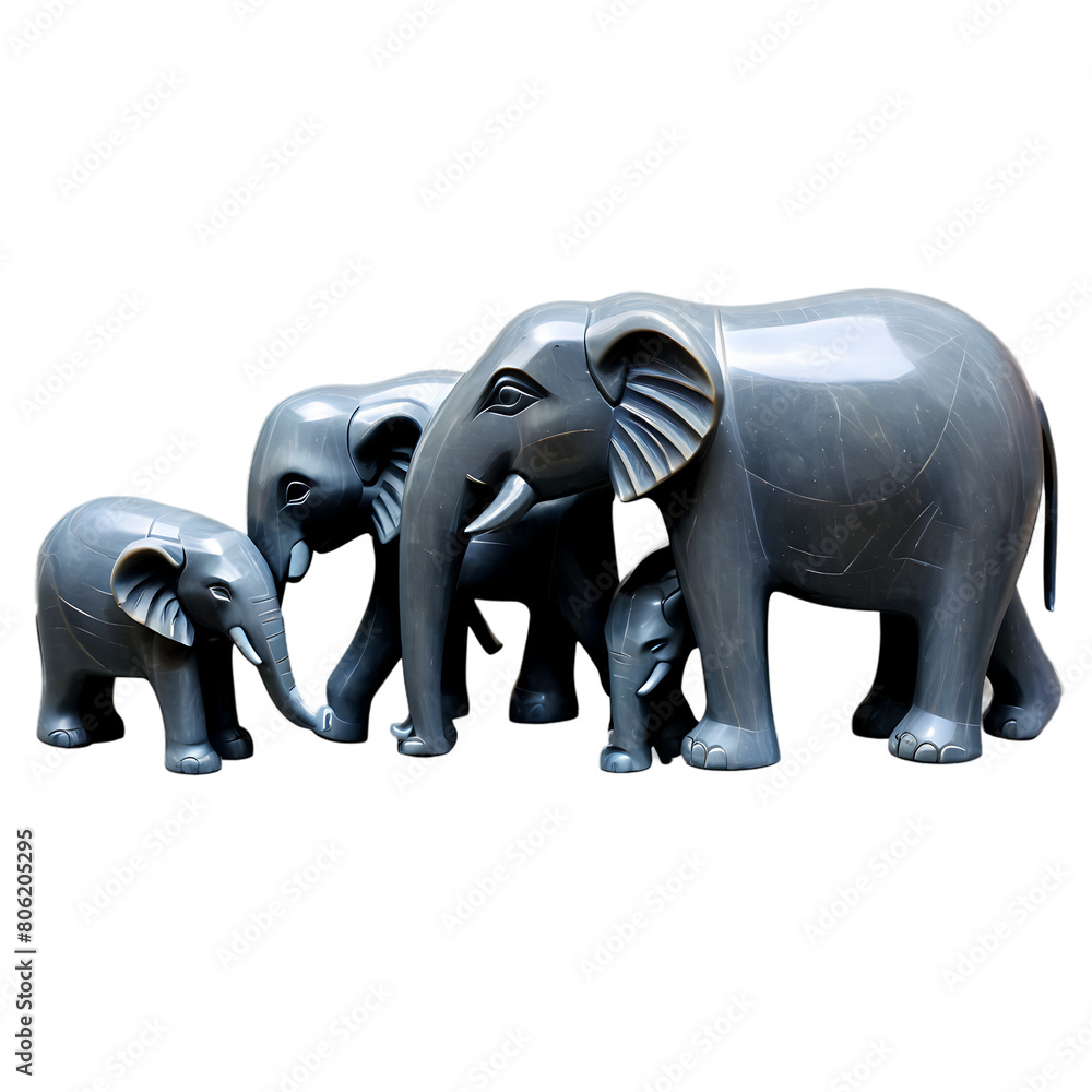 A hand-carved soapstone sculpture of an elephant family Transparent Background Images