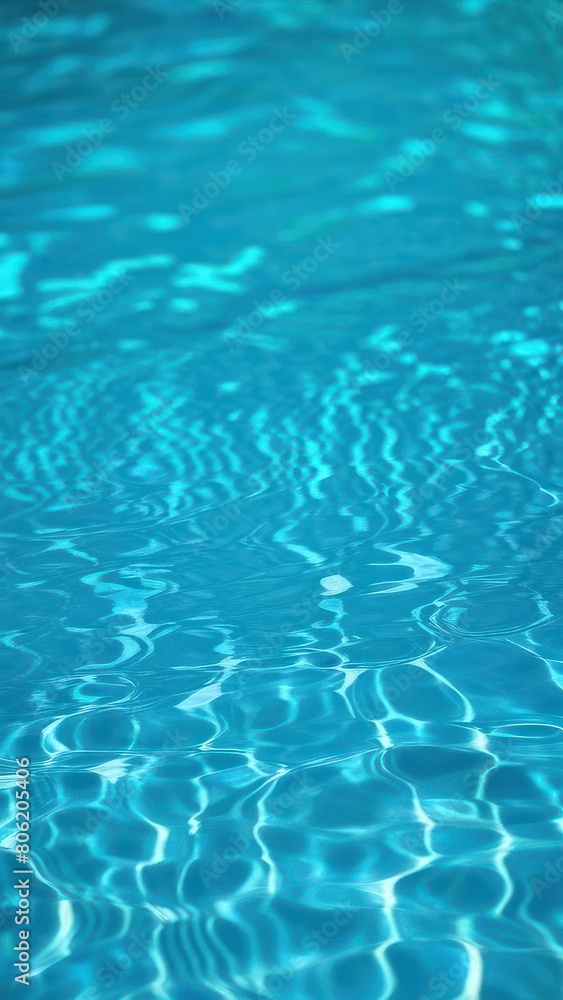 Close view of clear beautiful blue flowing water in swimming pool. Slow motion vertical video. Water surface. Travel and vacation concept. Summer