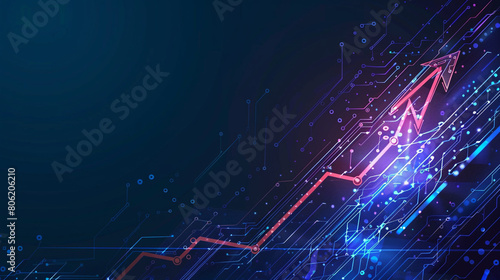 Business arrow up growth line circuit technology on a dark blue background. Business investment to success. financial data graph strategy. 