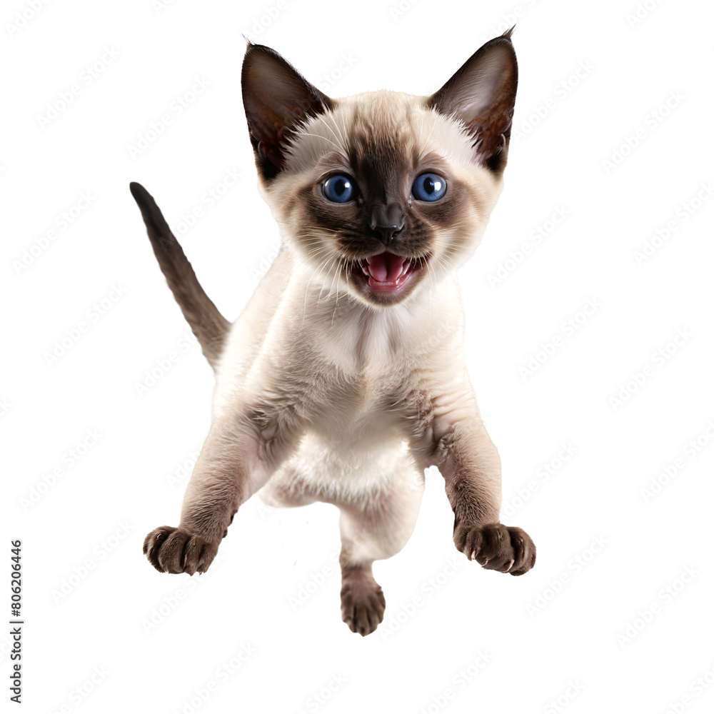 siamese cat kitten running and jumping isolated transparent photo