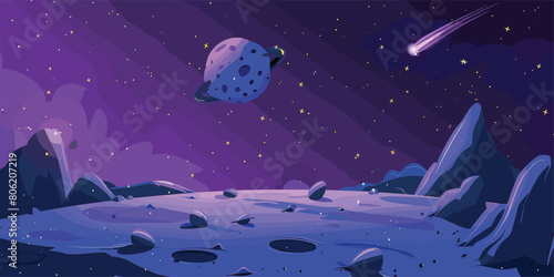 Celestial Journey, Cartoon Vector Illustration of Galactic Landscape