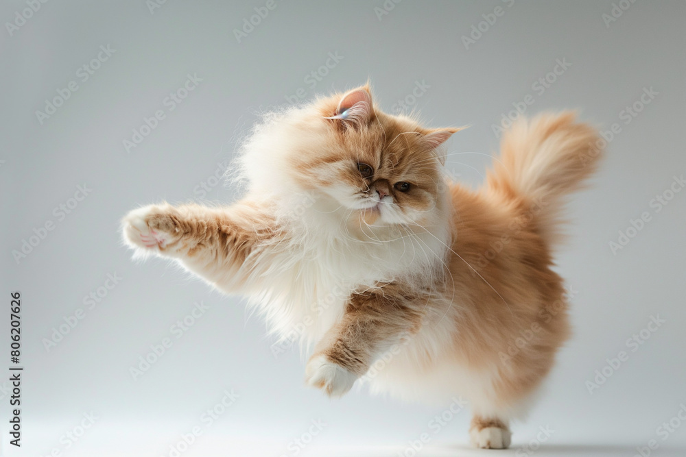 Fototapeta premium Persian cat dancing breakdance isolated on white