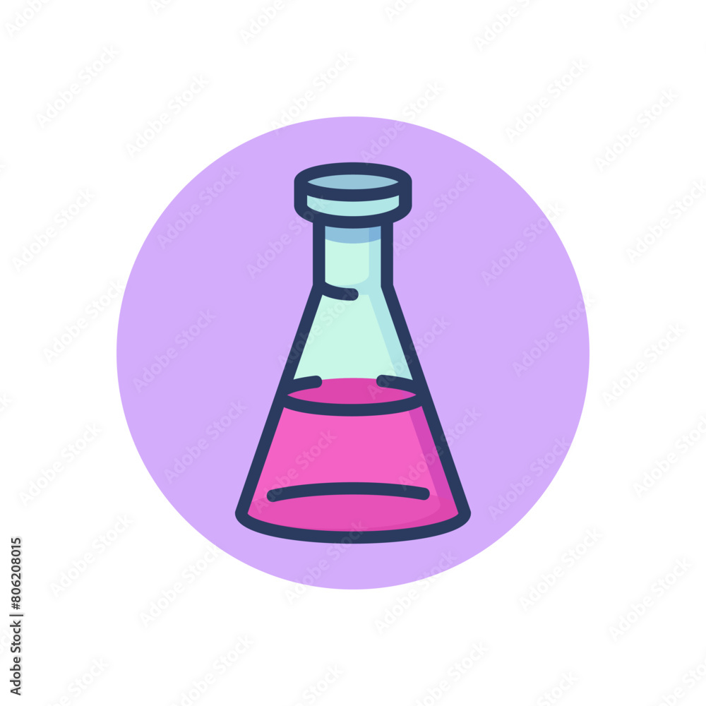 Liquid in triangular flask line icon. Glass, reagent, mixture outline sign. Chemistry and science concept. Vector illustration, symbol element for web design and apps Liquid in triangular flask line icon. Glass, reagent, mixture outline sign. Chemistry and science concept. Vector illustration, symbol element for web design and apps
