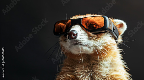 ferret with vision virtual reality sunglass solid background © Tatiana