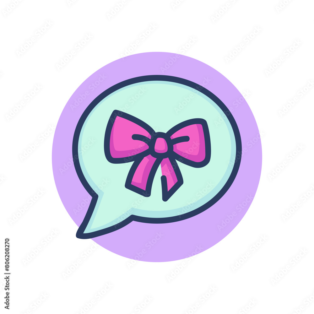 Message with gift ribbon line icon. Chat bubble with bow, dream, discount outline sign. Surprise, present, communication concept. Vector illustration, symbol element for web design