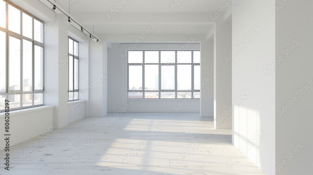 Fototapeta premium bright empty modern, new apartment with large windows