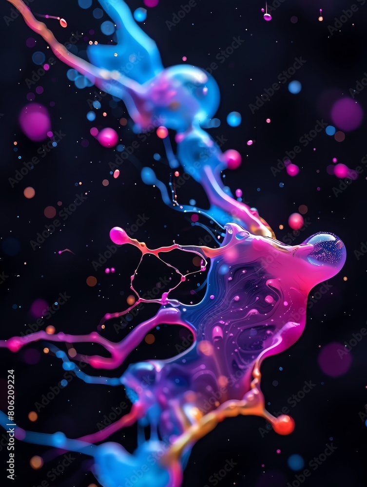 Naklejka premium A dynamic splash of neon colors on a black background, creating a lively and energetic atmosphere