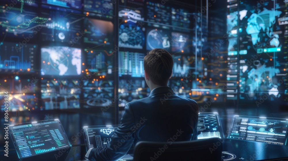 Virtual reality glasses, augmented reality, cyber world, futuristic lifestyle, man wearing augmented reality glasses. Virtual reality glasses, augmented reality, cyber world, futuristic lifestyle, man wearing augmented reality glasses.