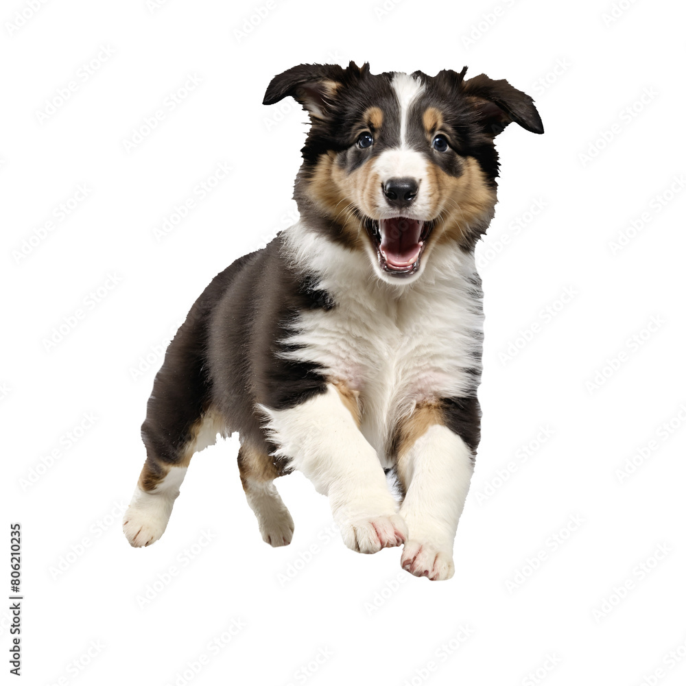 collie dog puppy jumping and running isolated transparent