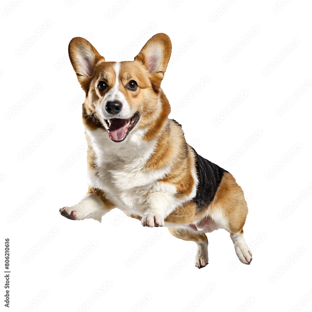 corgi dog jumping and running isolated transparent