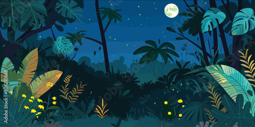 Cartoon Vector Illustration of Dark Tropical Forest