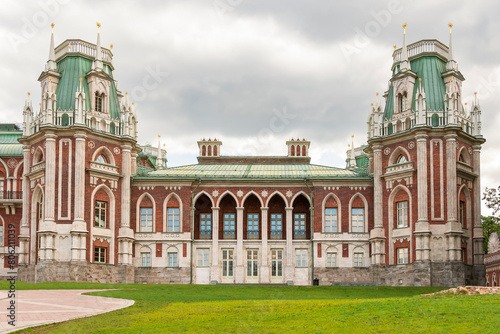 Exterior view of the part of the Grand Palace in the Tsaritsyno museum and park reserve