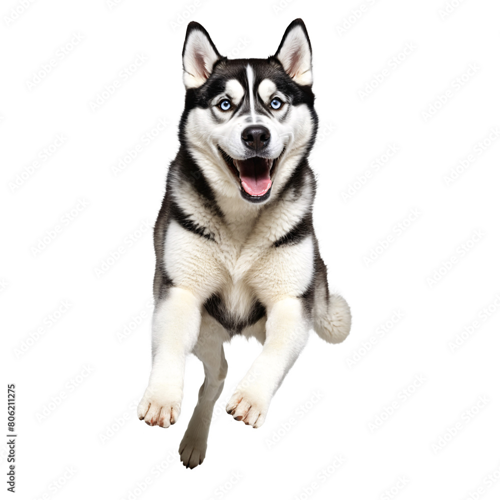 husky dog jumping and running isolated transparent