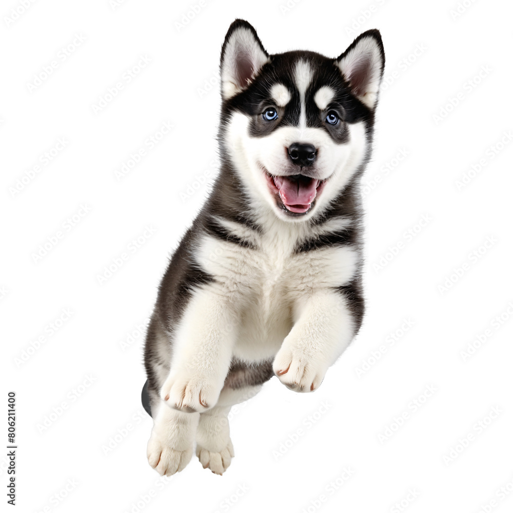 husky dog puppy jumping and running isolated transparent