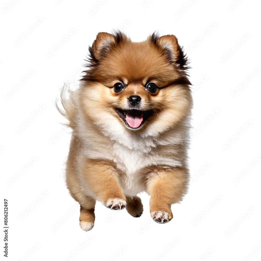 pomeranian dog puppy jumping and running isolated transparent