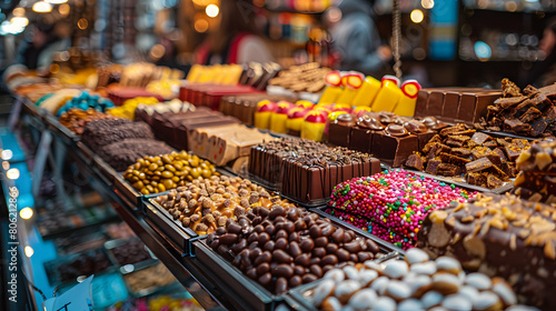 Vibrant Night Market Selling Exotic Chocolate Varieties