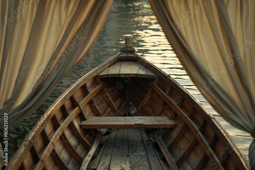 gallery of wooden boat with curtains on sides