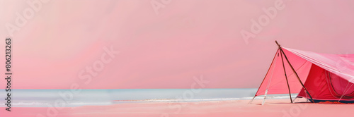 Delicate beach tent pole replacement set banner. Beach tent pole replacement set isolated on pink background with copy space. photo