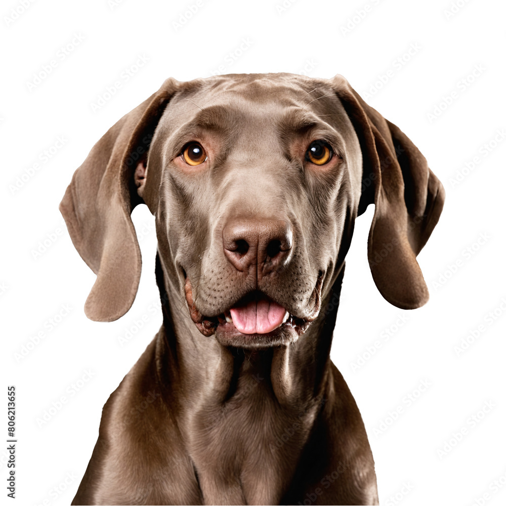happy brown weimaraner dog portrait isolated transparent