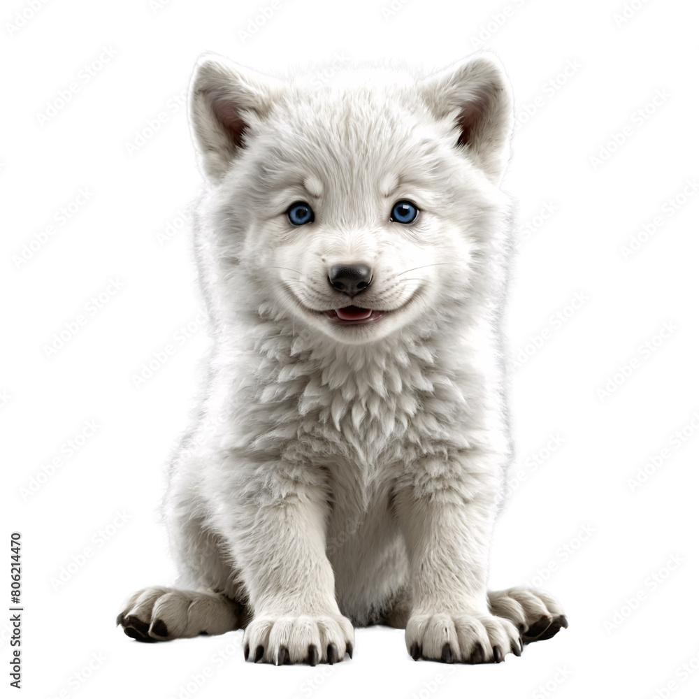 white wolf puppy sitting isolated transparent