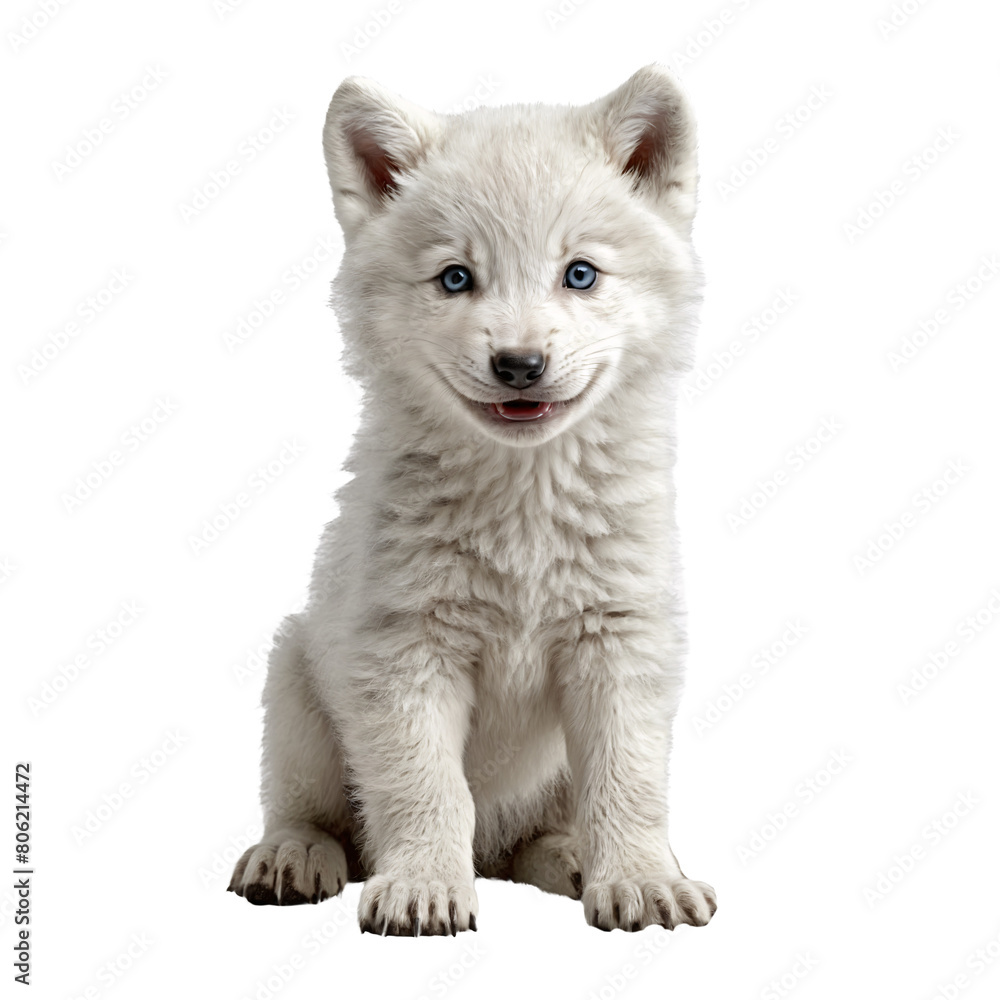 white wolf puppy sitting isolated transparent