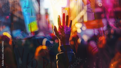 Protest Symbol: Raised Fist Amid Activist Gathering photo