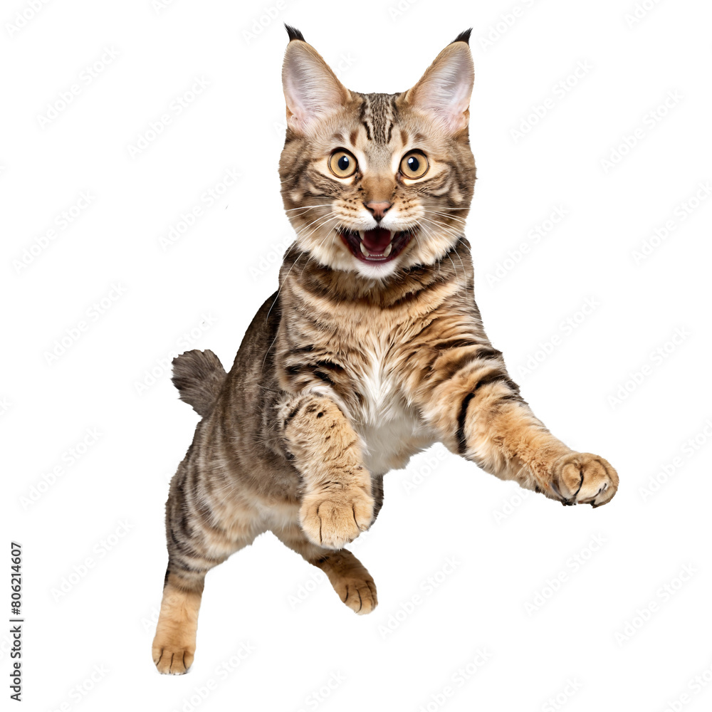 Obraz premium american bobtail cat running and jumping isolated transparent photo