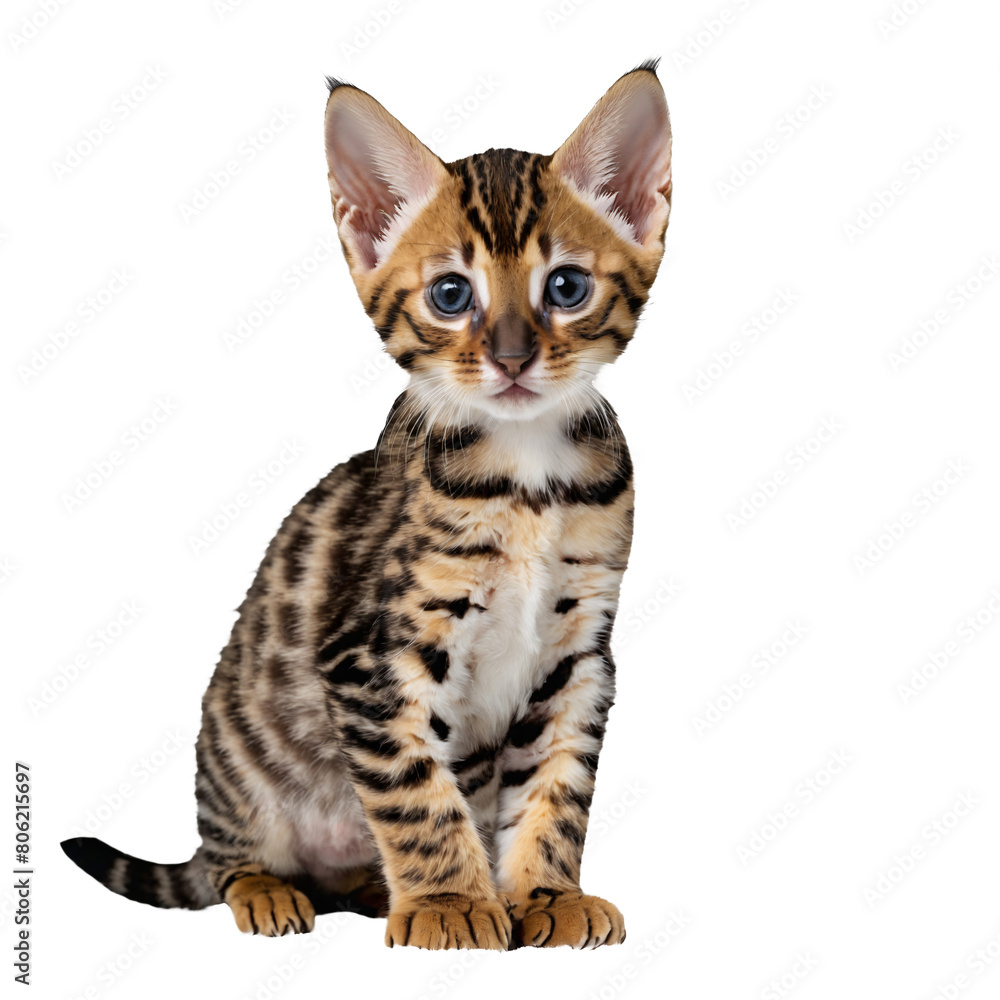 bengal wild cat kitten sitting isolated transparent photo