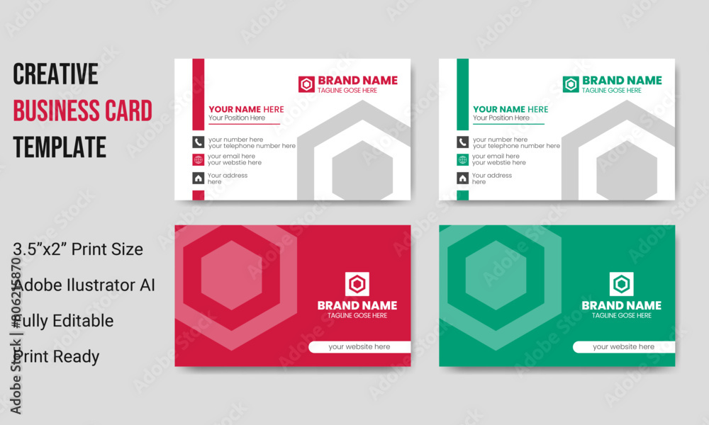 Simple And Modern Business Card Template Design With Red/Green Color And White Background. Simple And Modern Business Card Template Design With Red/Green Color And White Background.